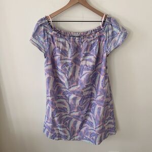 Vineyard Vines Womens Large Off Shoulder Hawaiian Mini Dress Palm Leaf Coastal